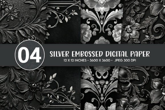 3D Black Silver Embossed Digital Paper