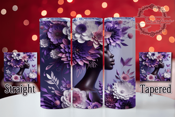 3D Black Woman Purple Floral Tumbler Design