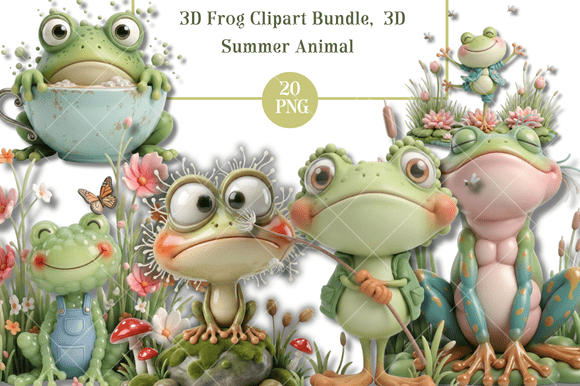3D Cute Frog Clipart Summer Animal: A Versatile Design Resource for Creative Projects