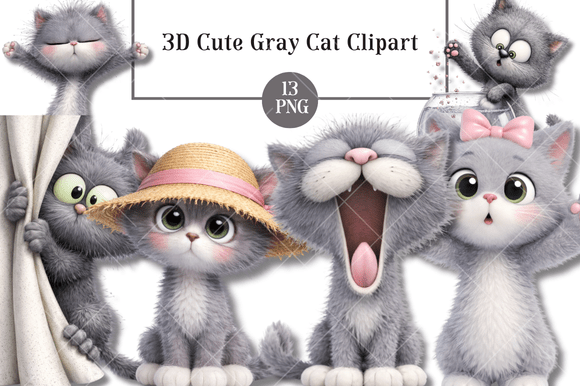 3D Cute Gray Cat Clipart: A Practical Design Resource for Creative Projects