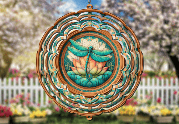 3D Dragonfly Lotus Flower Wind Spinner