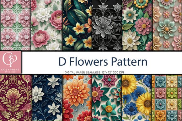 3D Flowers Pattern Digital Paper: Creative Uses for Crafters and Designers