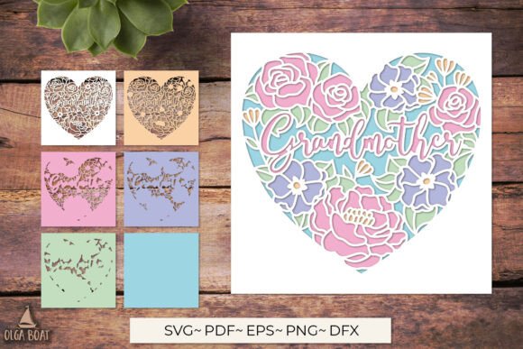 3D Grandmother Floral Heart SVG Card