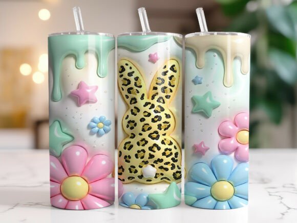 3D Inflated Pastel Bunny Easter Tumbler Design