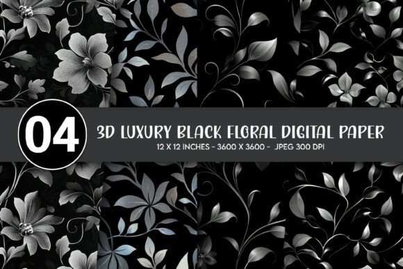 3D Luxury Black Floral Digital Paper: A Versatile Design Asset