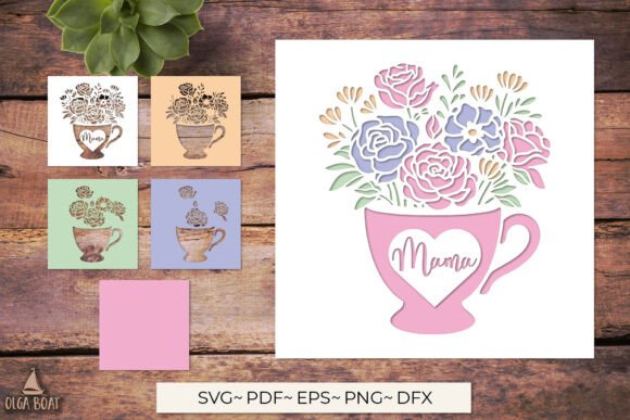3D Mama Floral Teacup SVG Layered Card for Creative Crafting