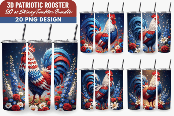 3D Patriotic Rooster Tumbler Wrap Bundle