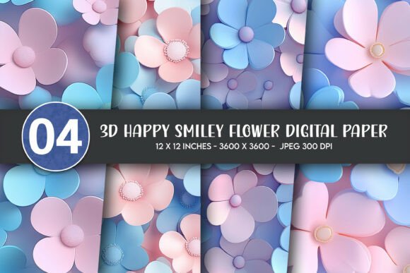 3D Pink Blue Pastel Floral Digital Paper