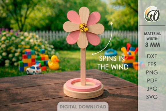 3D Pinwheel Stand Laser Cut Flower SVG
