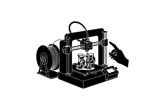 3D Printer Creating Cups Vector Illustra for Design Projects