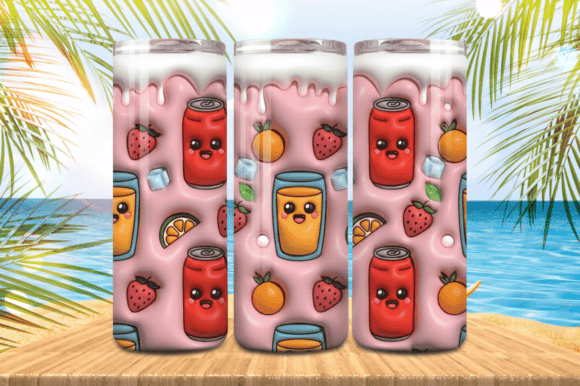 3D Puff Cans Fruits Summer Tumbler Wrap Design: A Creative Sublimation Template for Modern Tumbler Customization