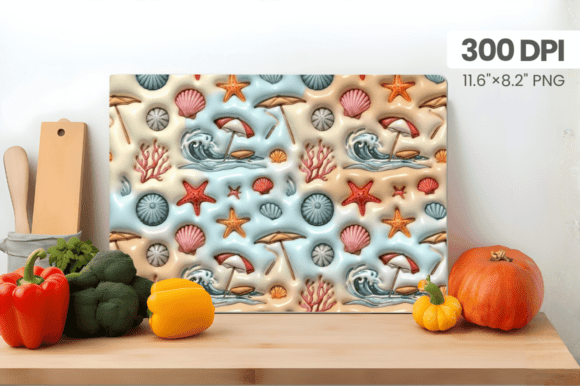 3D Puff Sea Shells Summer Cutting Board – A Creative Design for Kitchen Lovers and Print-on-Demand Sellers