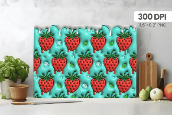 3D Puff Strawberry Summer Cutting Board – A Must-Have Design for Kitchen Decor and Print-on-Demand Sellers