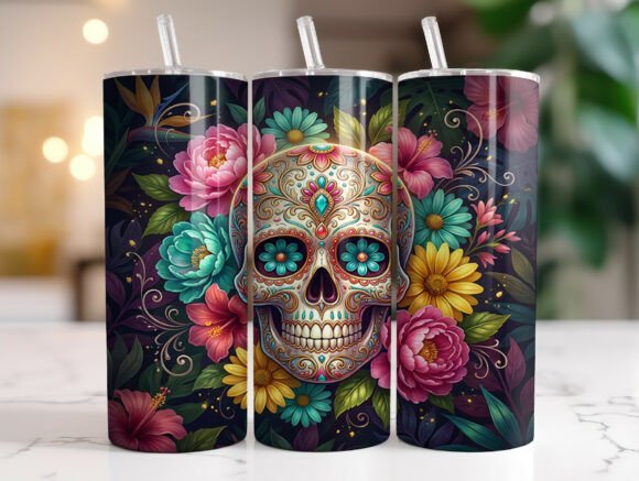3D Skulls 20oz Tumbler Wrap Sublimation – Instant Design for Custom Creations