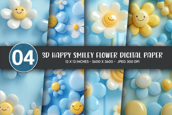 Bring Joy to Your Projects with 3D Happy Smiley Flower Digital Paper