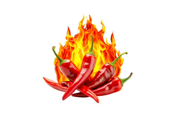 Burning Chili Pepper in Fire Clipart 3D