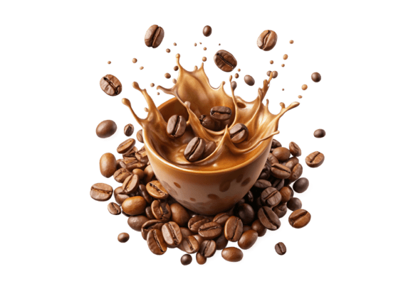 Coffee Beans on Water Splashes 3D PNG: The Versatile Design Asset for Modern Creatives