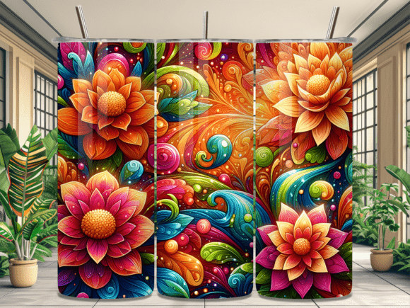 Colorful Retro 3D Flower Tumbler Wrap