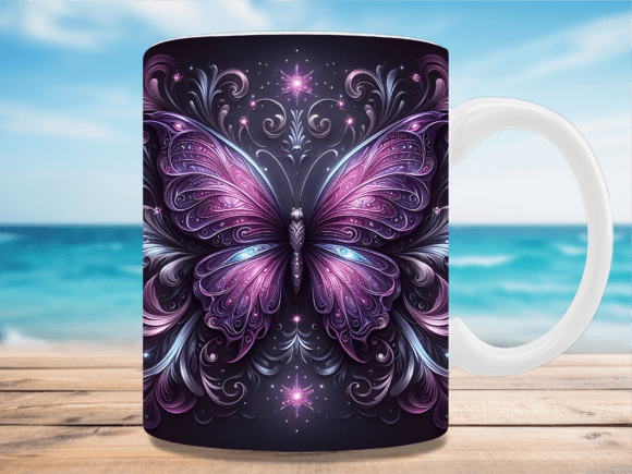 Elevate Your Mug Game with the 3D Purple Butterfly Filigree Mug Wrap