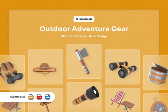 Elevating Outdoor Narratives with Camping Hiking Gear 3D Icons