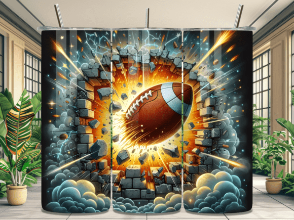 Football Wall Break 3D Tumbler Wrap for 20oz Skinny Tumblers