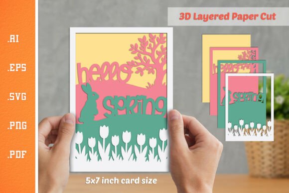 Hello Spring - 3D Layered Paper Cut SVG