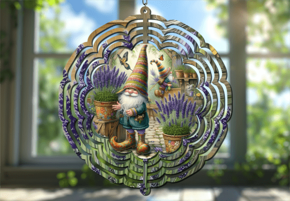 Lavender Garden Gnome 3D Wind Spinner