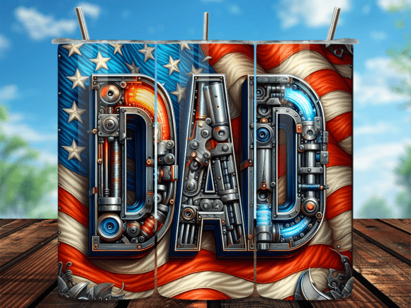 Mechanical 3D Dad Flag Tumbler Wrap