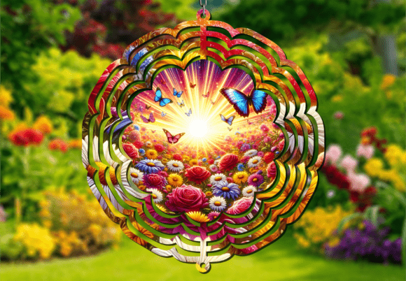 Summer Rose Butterfly 3D Wind Spinner: Elegance in Motion